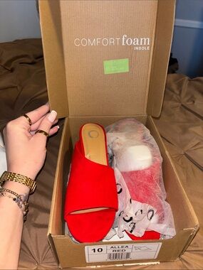 Journee Collection Red Open-Toe Slide Heels